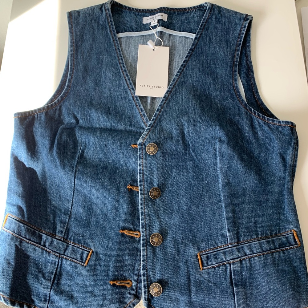 Petite Studio Dark Blue Denim Vest with Metal Buttons